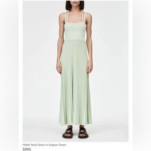 Maria McManus Halter Neck knit Dress in Aegean Green quiet luxury